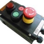 Signallight red, double pushbutton and emergency button with safety cap
